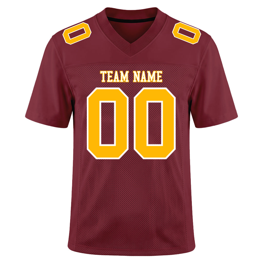 Custom Burgundy Gold-White Football Jersey