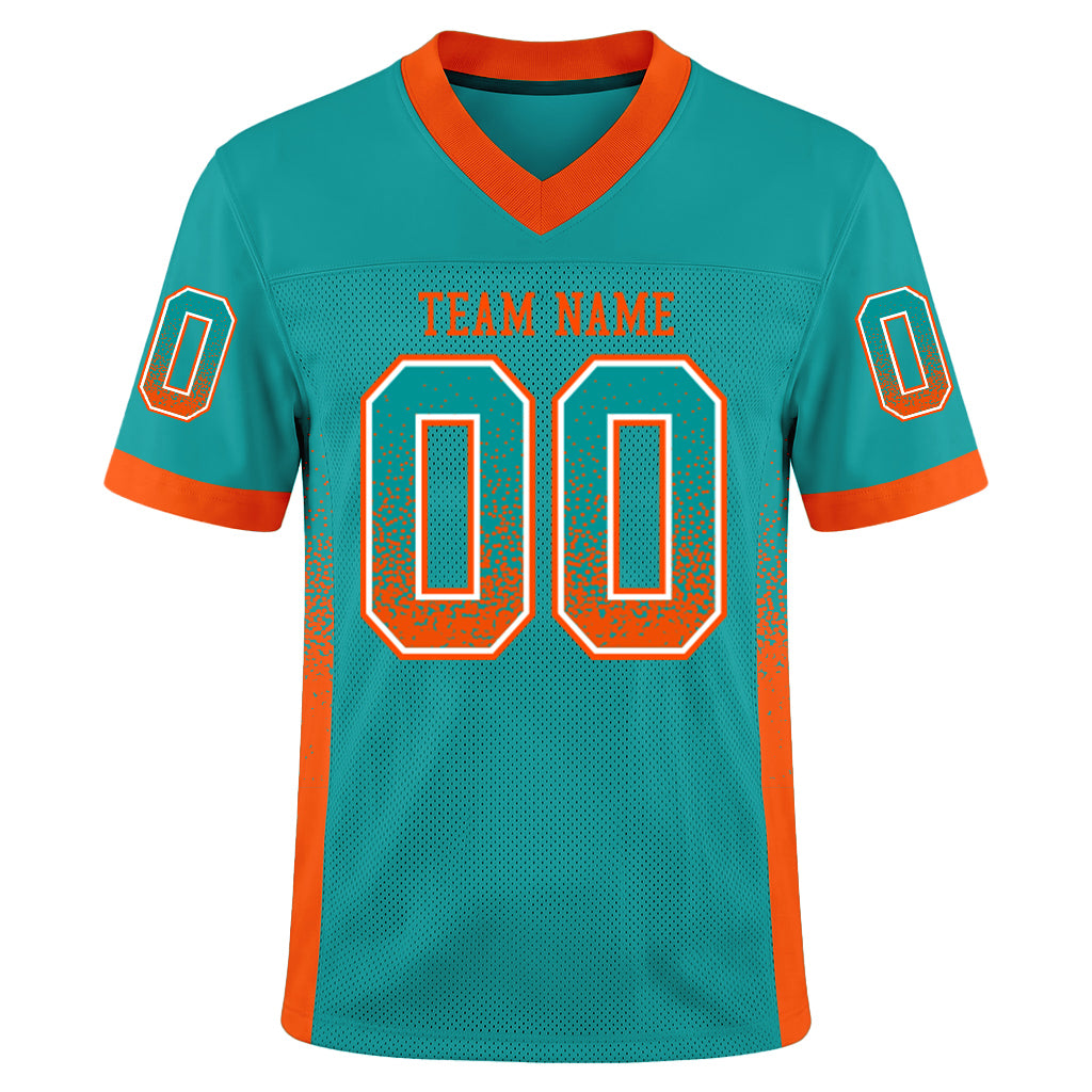 Custom Aqua Orange-White Drift Fashion Football Jersey