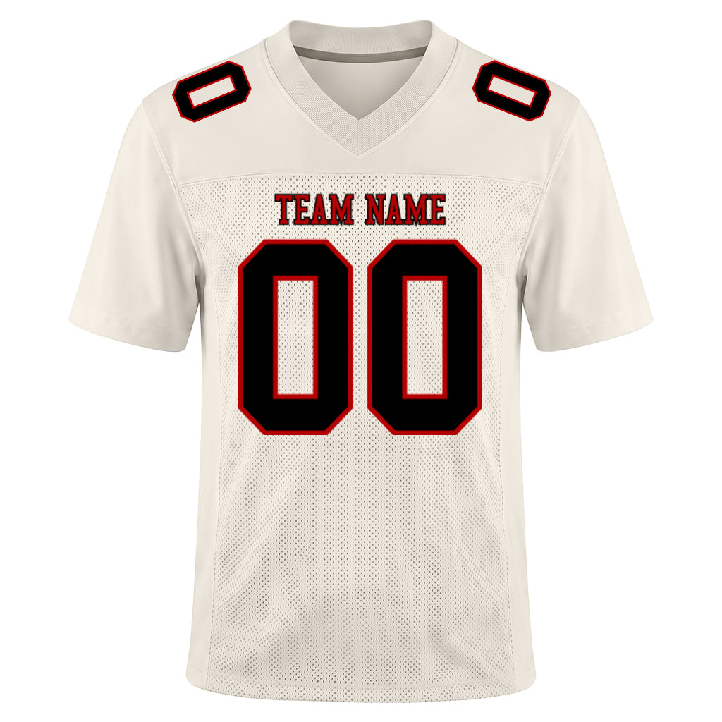Custom Cream Black-Red Mesh Football Jersey