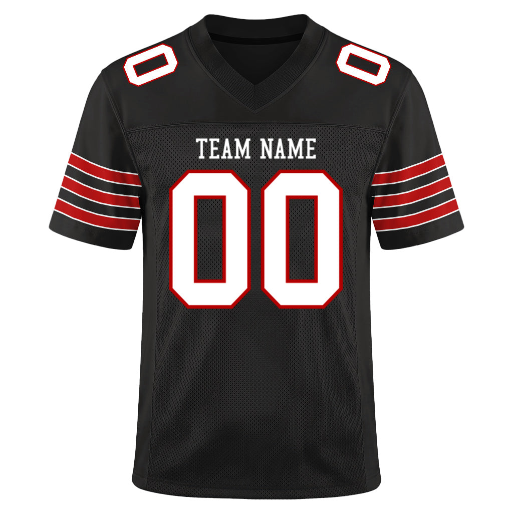 Custom Black White-Scarlet Custom Name Mesh Football Jersey