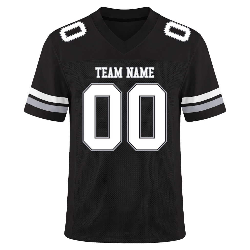 Custom Black White-Gray Mesh Football Jersey