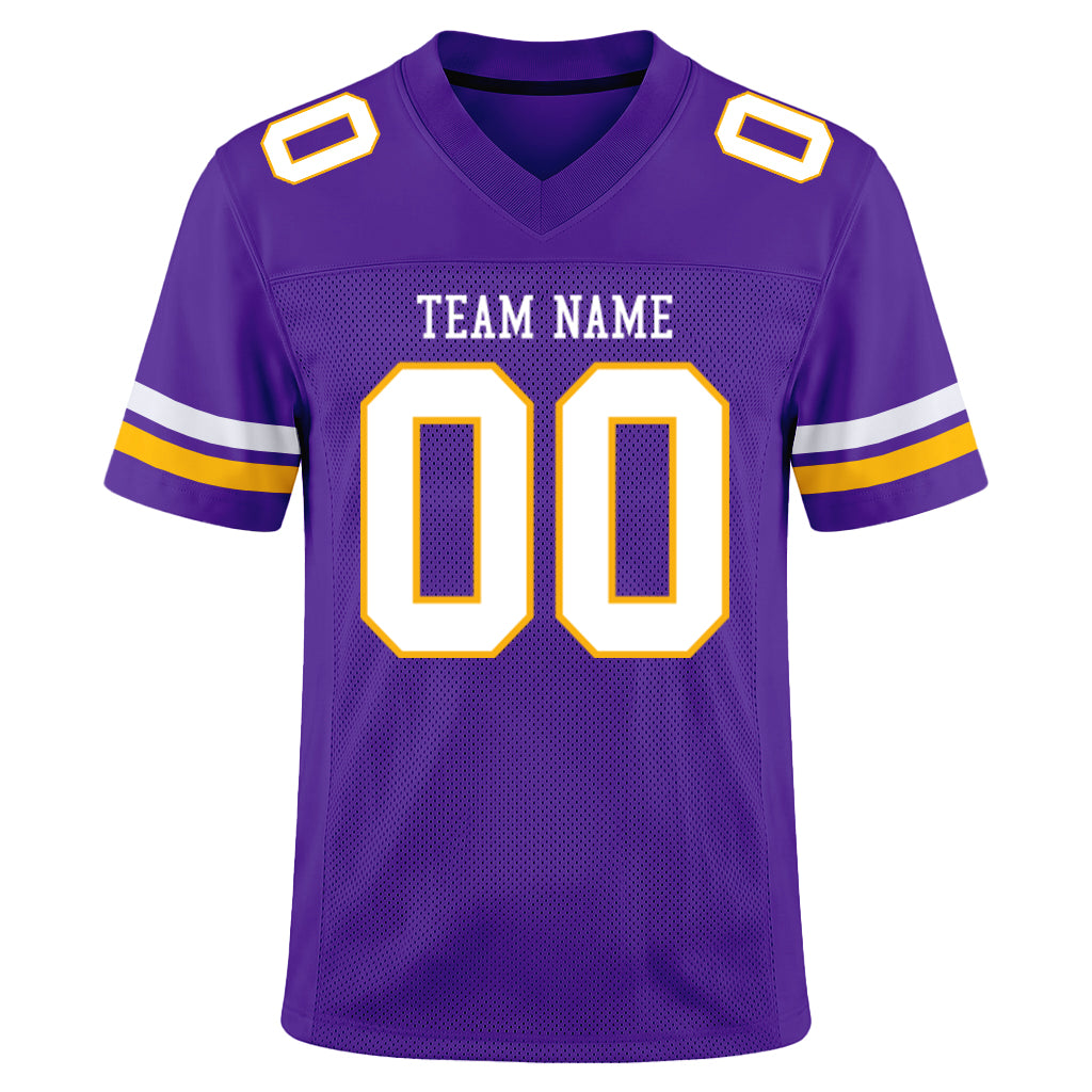 Custom Purple White-Gold Mesh Football Jersey