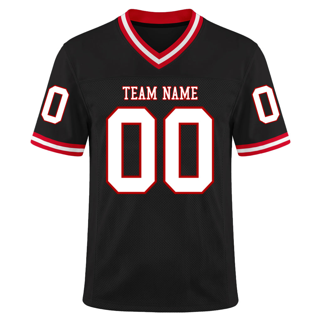 Custom Black White-Red Mesh Football Jersey