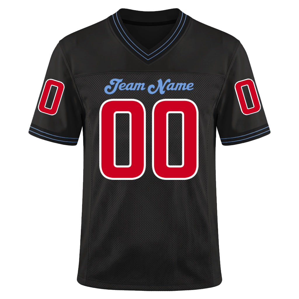 Custom Black Red-Light Blue Mesh Throwback Mesh Football Jersey