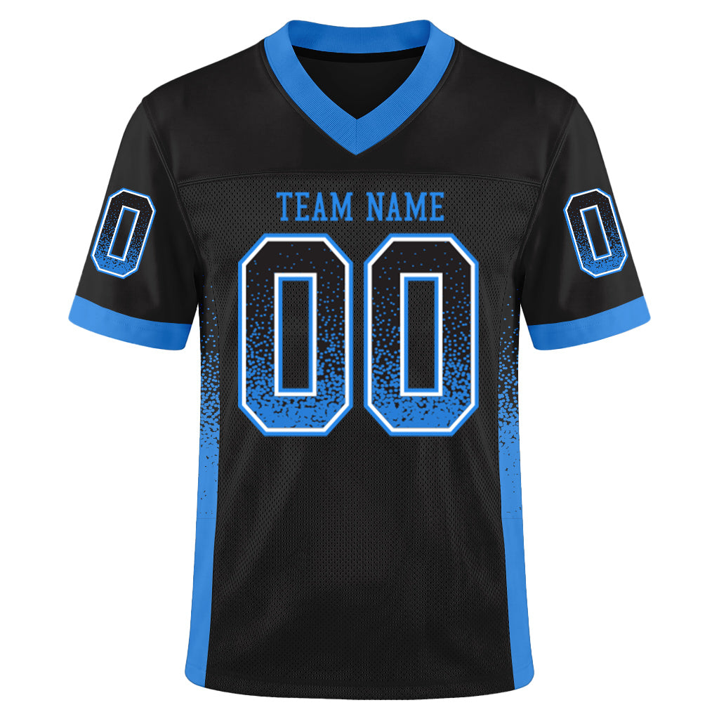 Custom Black Electric Blue-White Mesh Drift Fashion Mesh Football Jersey