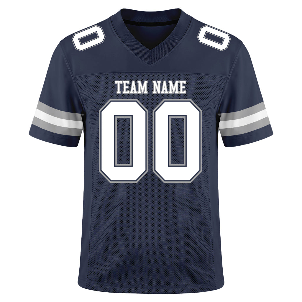 Custom Navy White-Gray Mesh Football Jersey