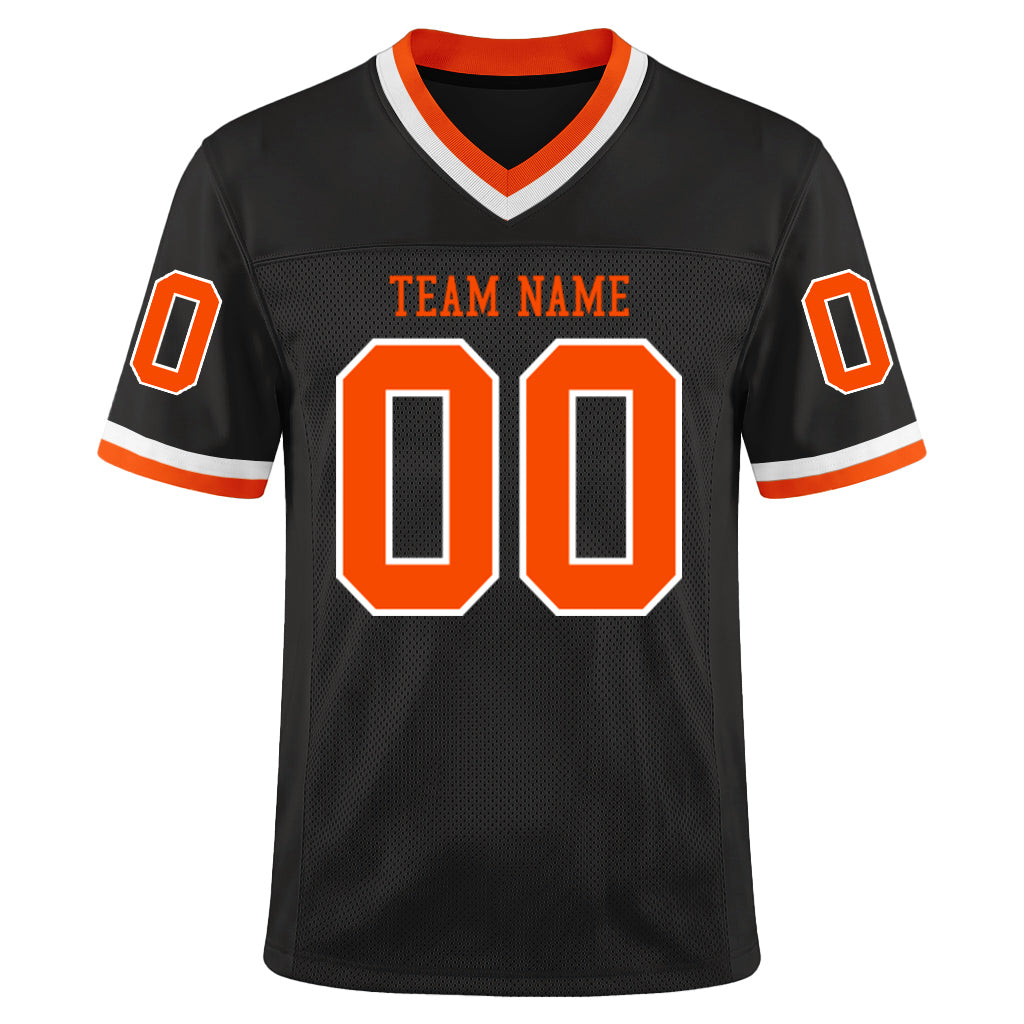 Custom Black Orange-White Mesh Throwback Mesh Football Jersey