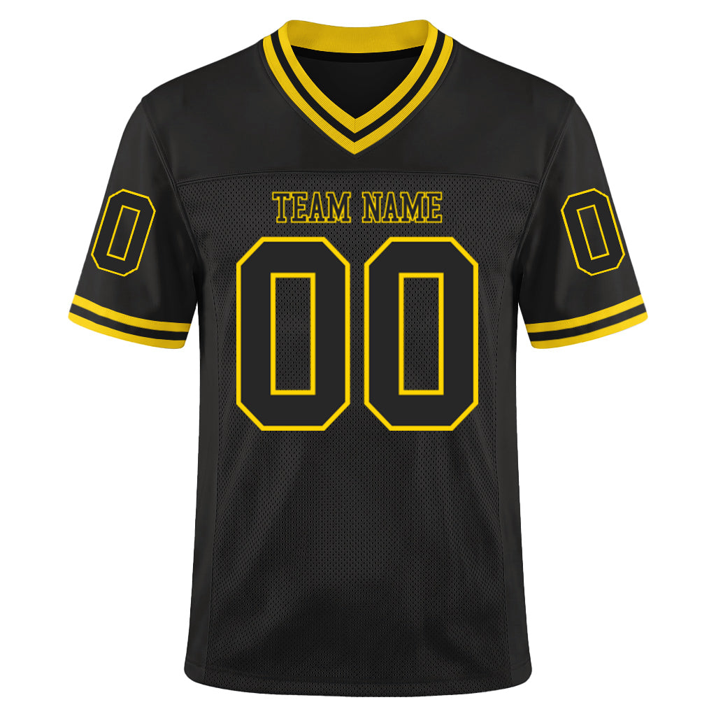 Custom Black Black-Gold Mesh Throwback Mesh Football Jersey