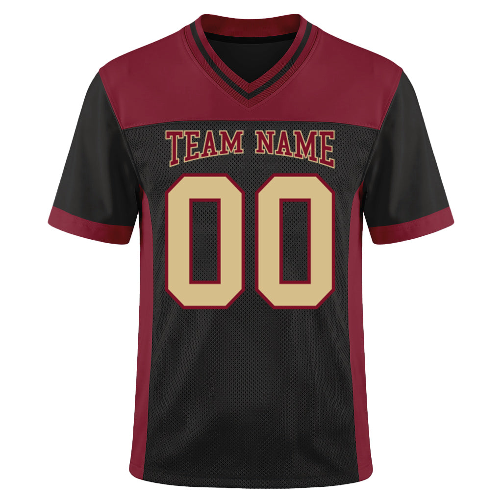 Custom Black Cream-Crimson Mesh Football Jersey