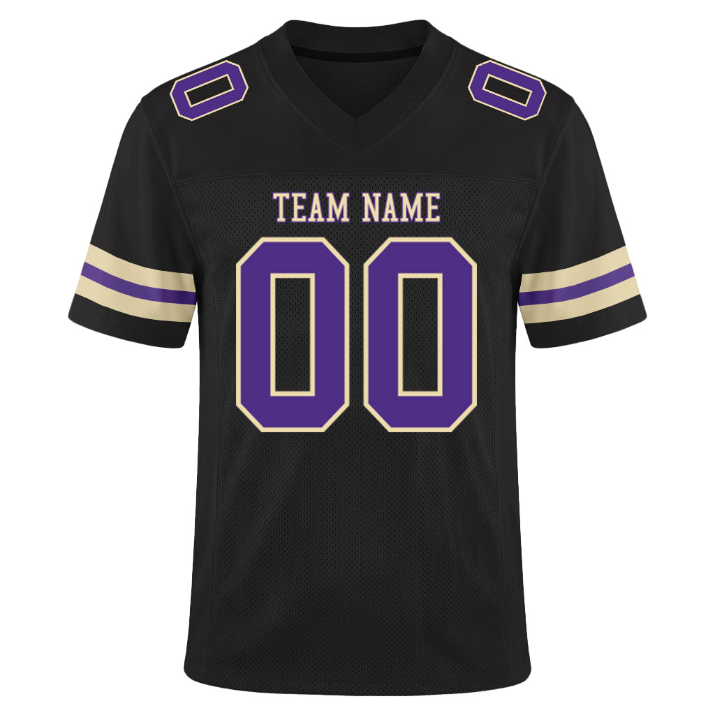 Custom Black Purple-Cream Mesh Football Jersey