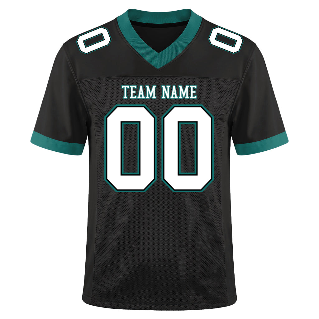 Custom Black White-Midnight Green Mesh Football Jersey