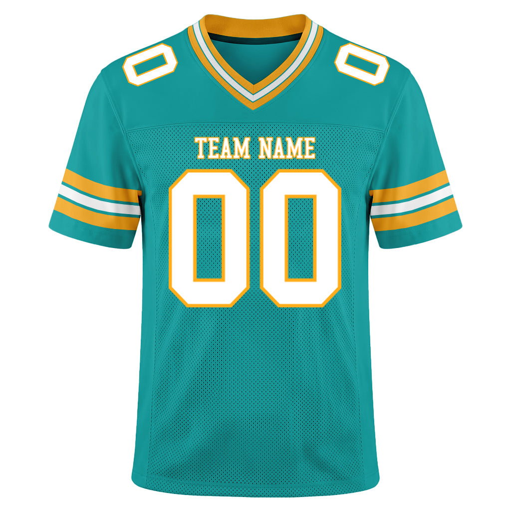 Custom Aqua White-Yellow Football Jersey