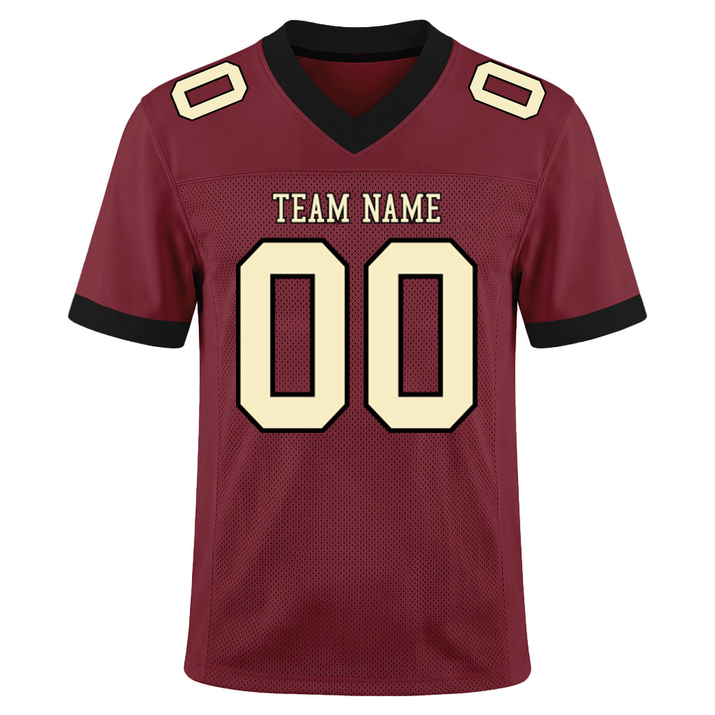 Custom Burgundy Cream-Black Mesh Football Jersey