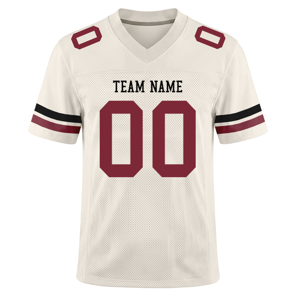 Custom Cream Black-Crimson Mesh Football Jersey