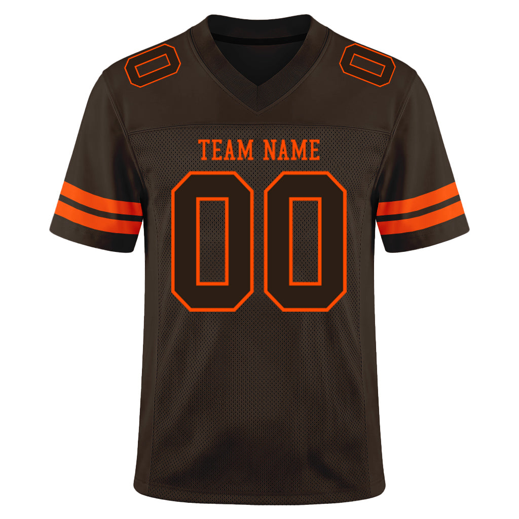 Custom Brown Brown-Orange Mesh Football Jersey