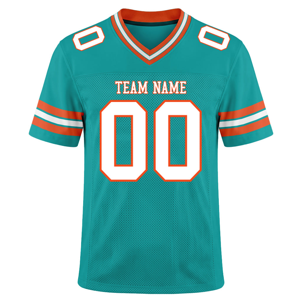 Custom Aqua White-Orange Mesh Football Jersey
