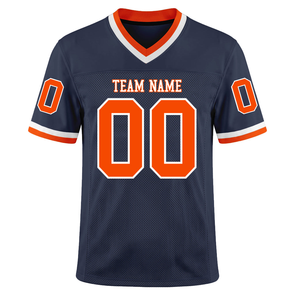 Custom Navy Orange-White Mesh Football Jersey