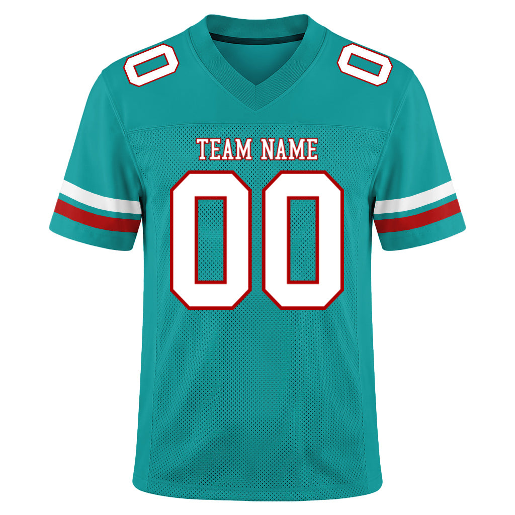 Custom Aqua White-Red Mesh Football Jersey
