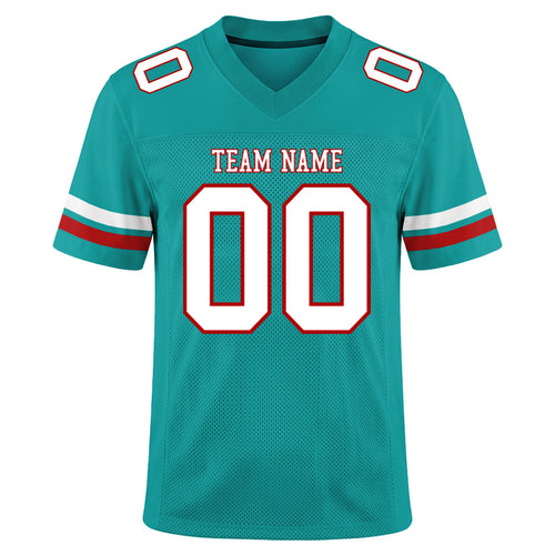 Custom Aqua White-Red Mesh Football Jersey
