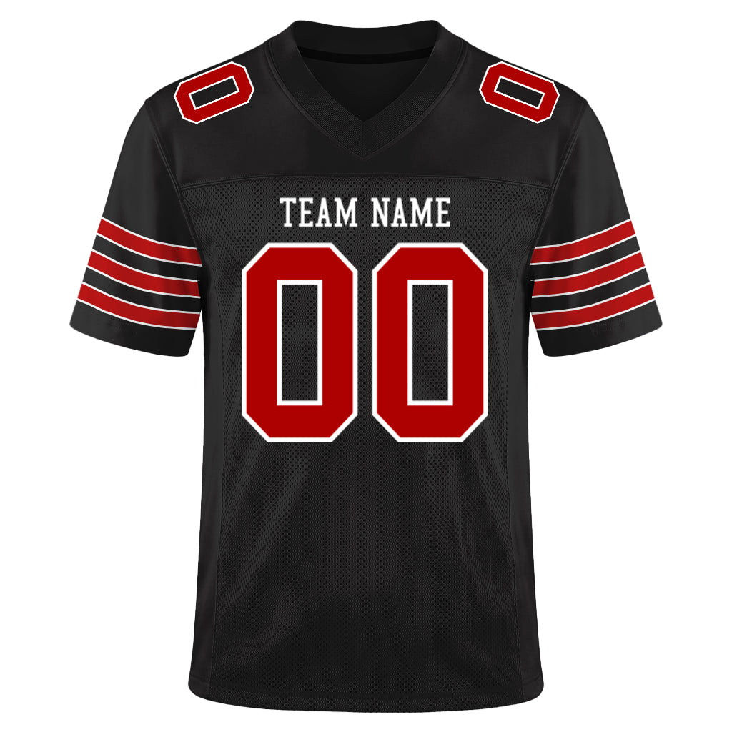 Custom Black Red-White Mesh Football Jersey
