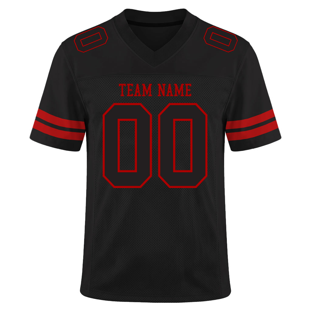 Custom Black Black-Red Mesh Football Jersey