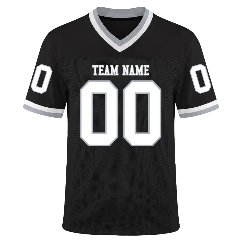 Custom Black White-Gray Mesh Football Jersey