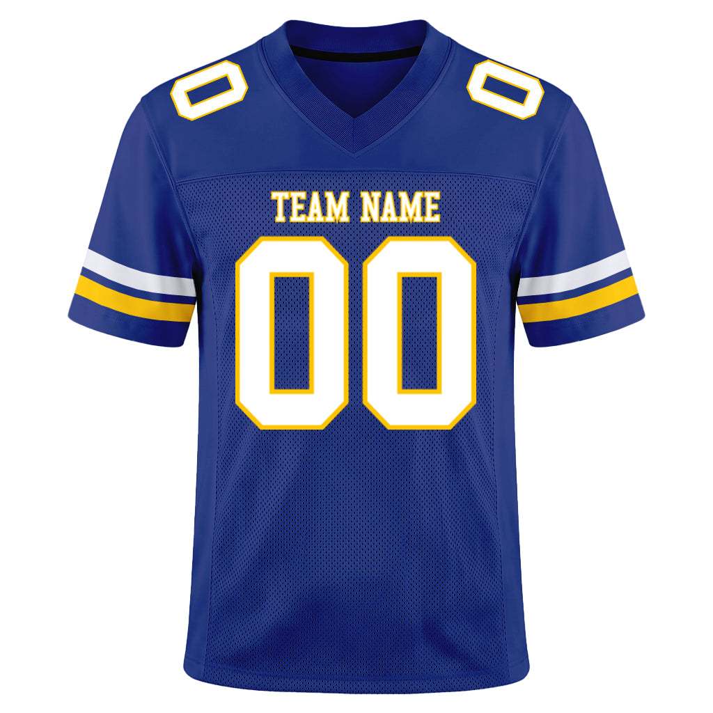 Custom Royal White-Yellow Mesh Football Jersey