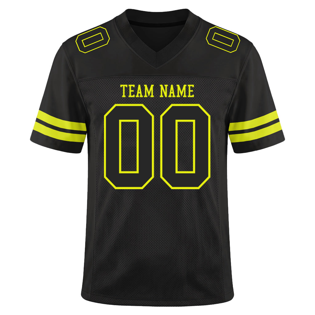 Custom Black Neon Yellow Mesh Football Jersey