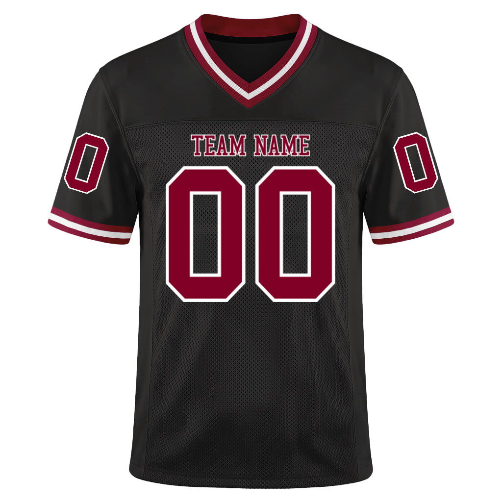 Custom Black Maroon-White Mesh Throwback Mesh Football Jersey
