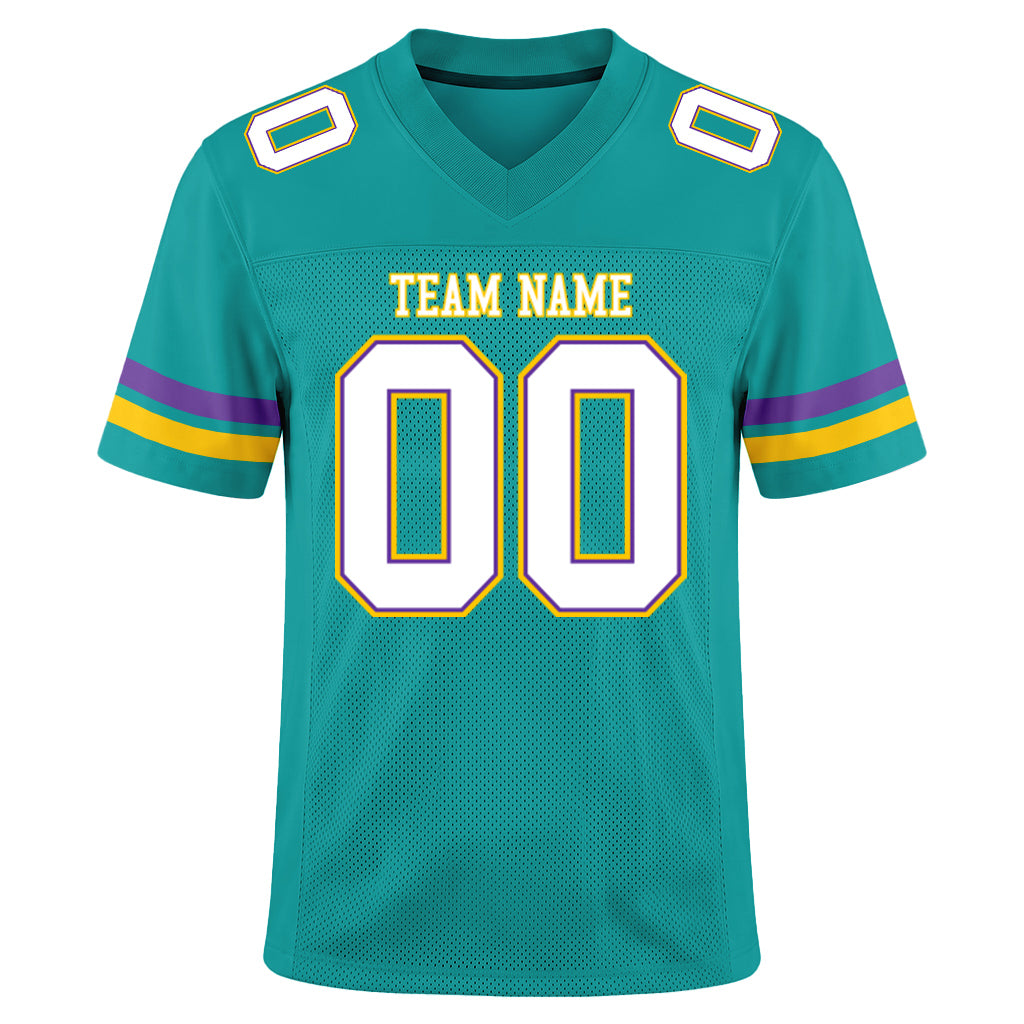 Custom Aqua White-Purple Mesh Football Jersey