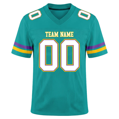 Custom Aqua White-Purple Mesh Football Jersey