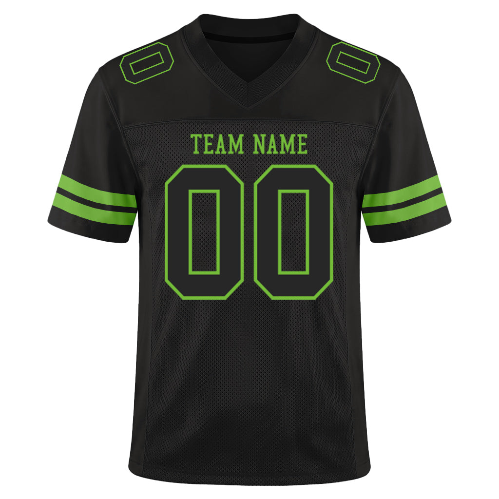 Custom Black Black-Neon Green Mesh Football Jersey