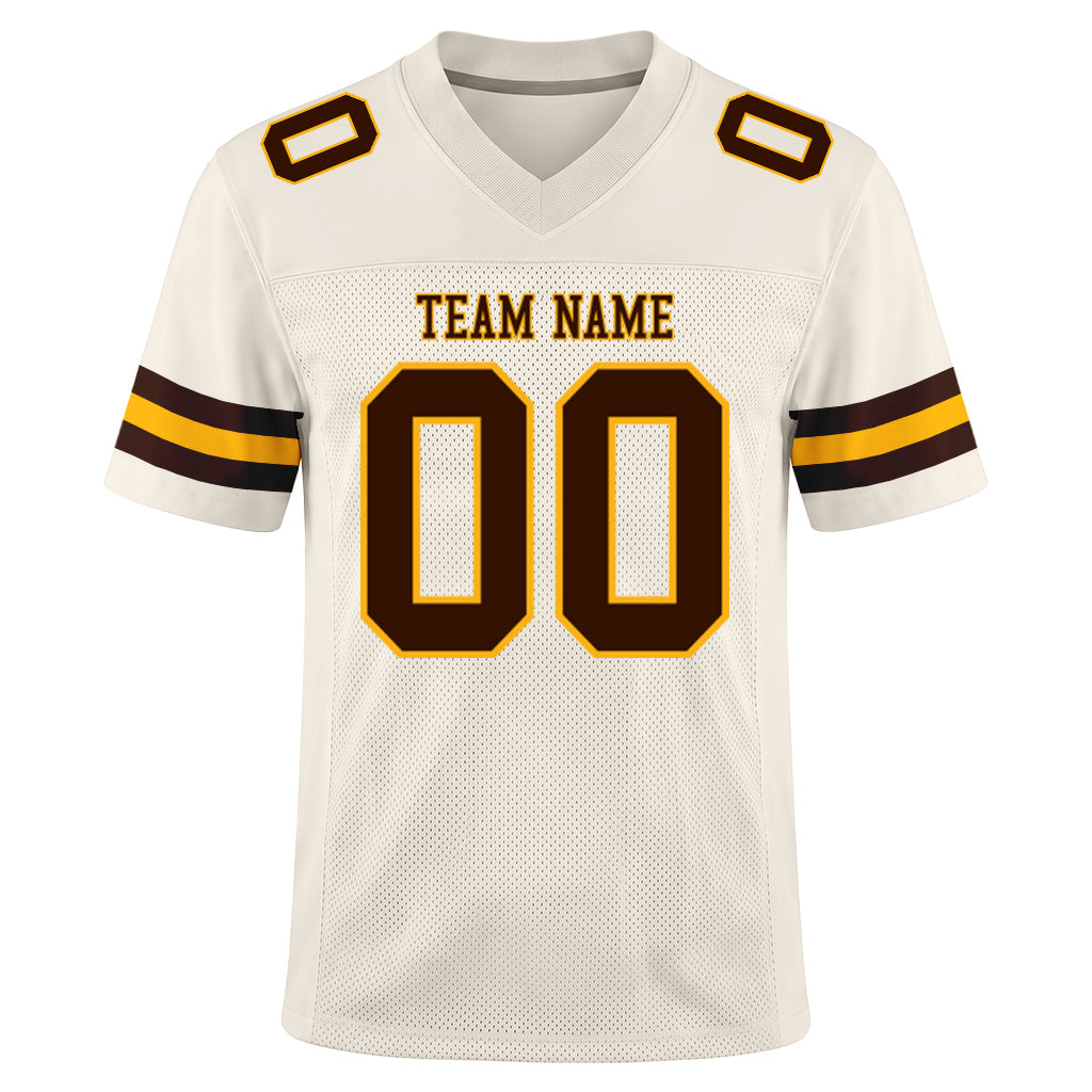 Custom Cream Brown-Gold Mesh Football Jersey