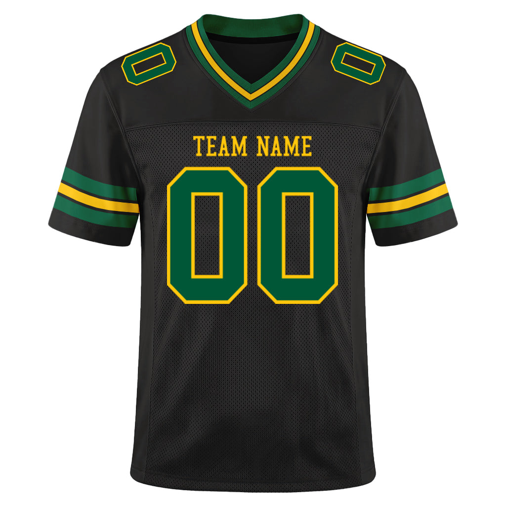 Custom Black Kelly Green-Gold Mesh Football Jersey