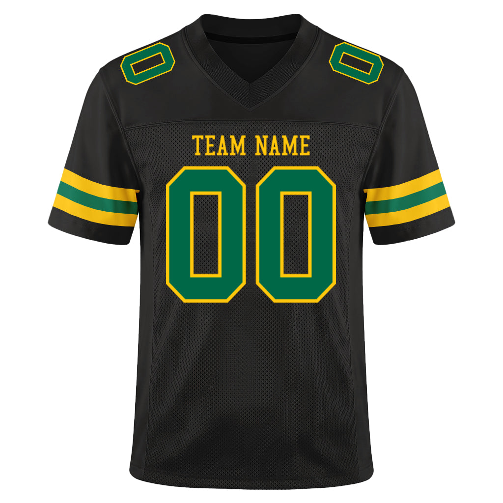 Custom Black Kelly Green-Yellow Custom Name Mesh Football Jersey