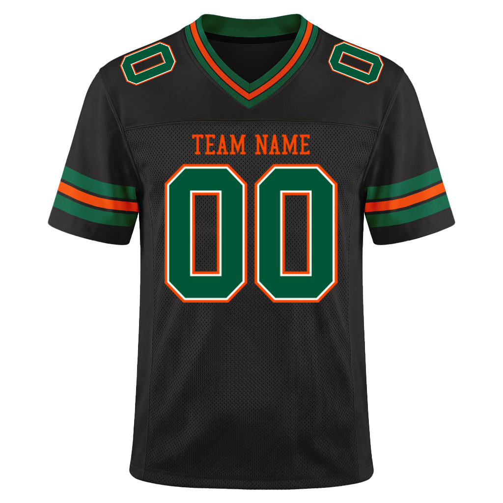 Custom Black Kelly Green-Orange Mesh Football Jersey