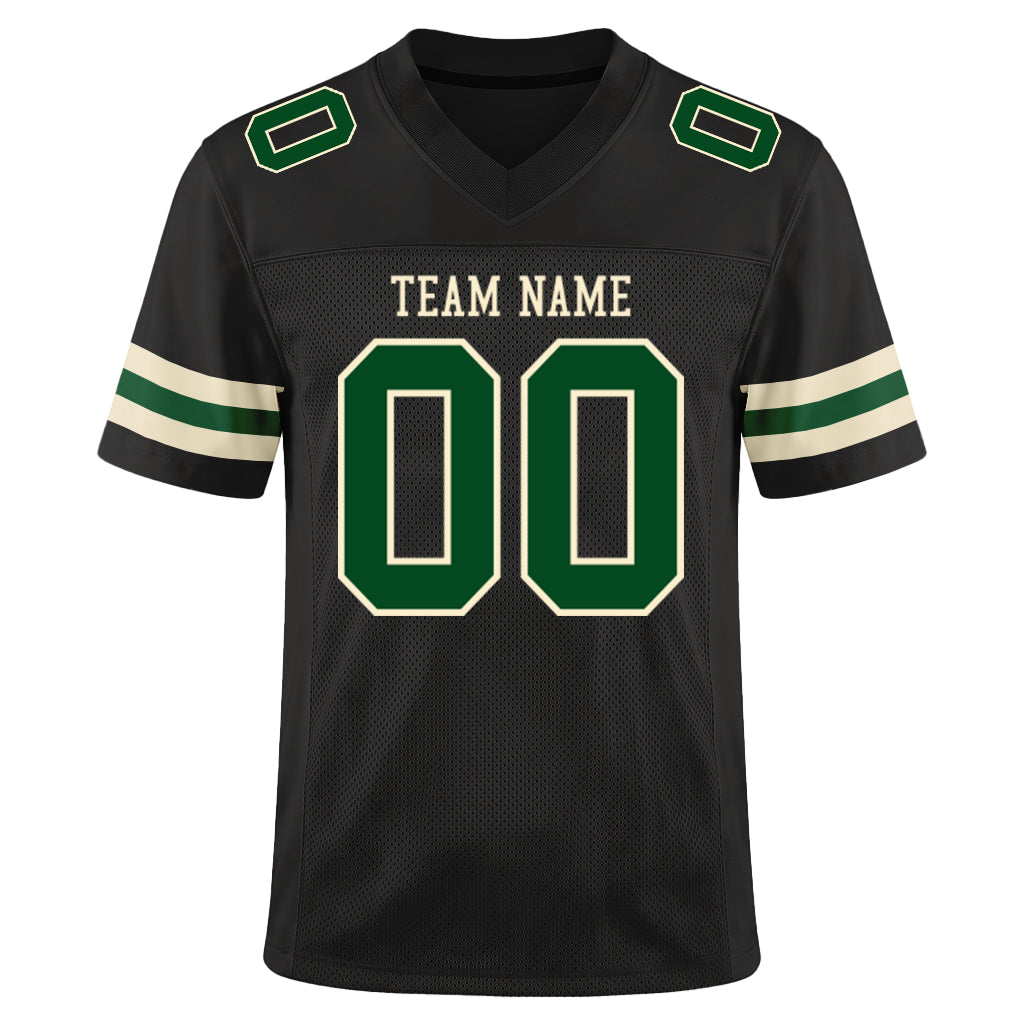 Custom Black Green-Cream Mesh Football Jersey