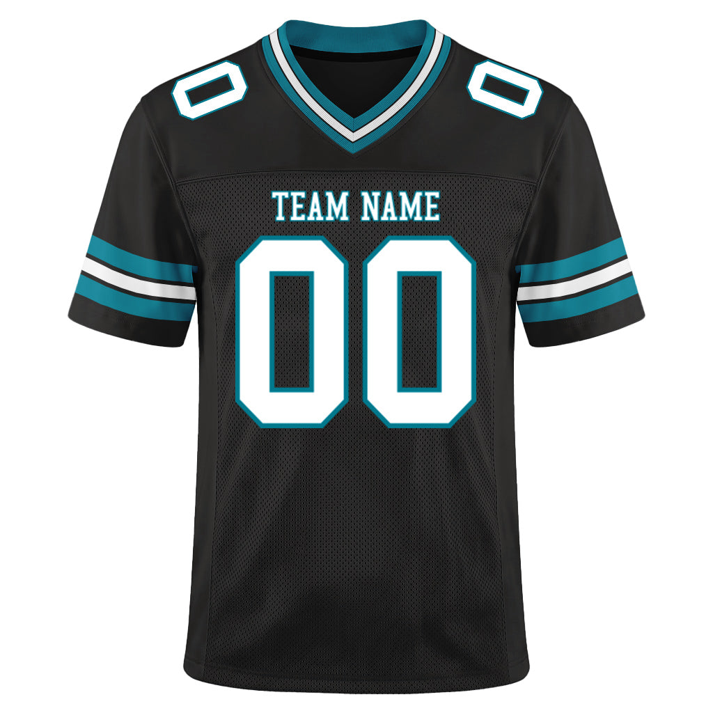 Custom Black White-Teal Mesh Football Jersey