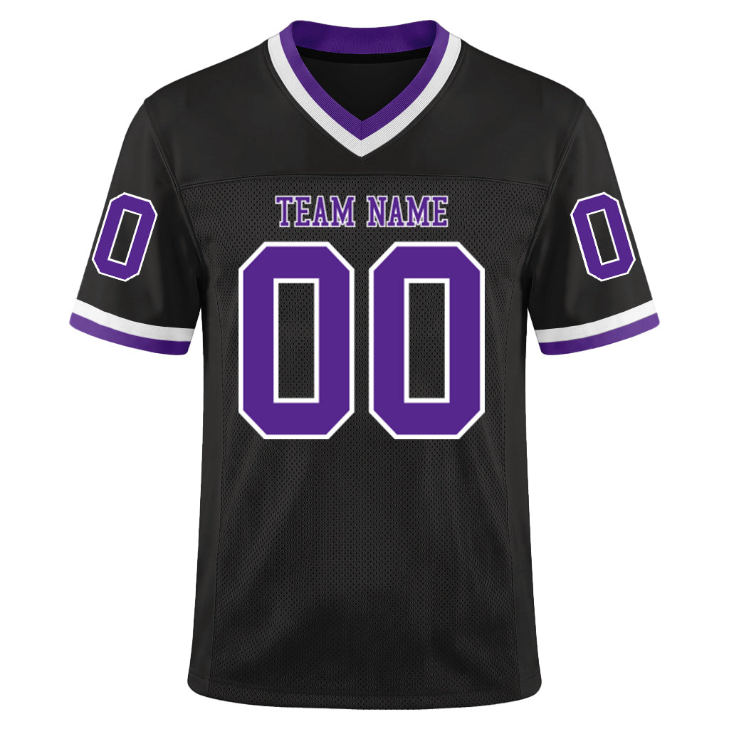 Custom Black Purple-White Mesh Throwback Mesh Football Jersey