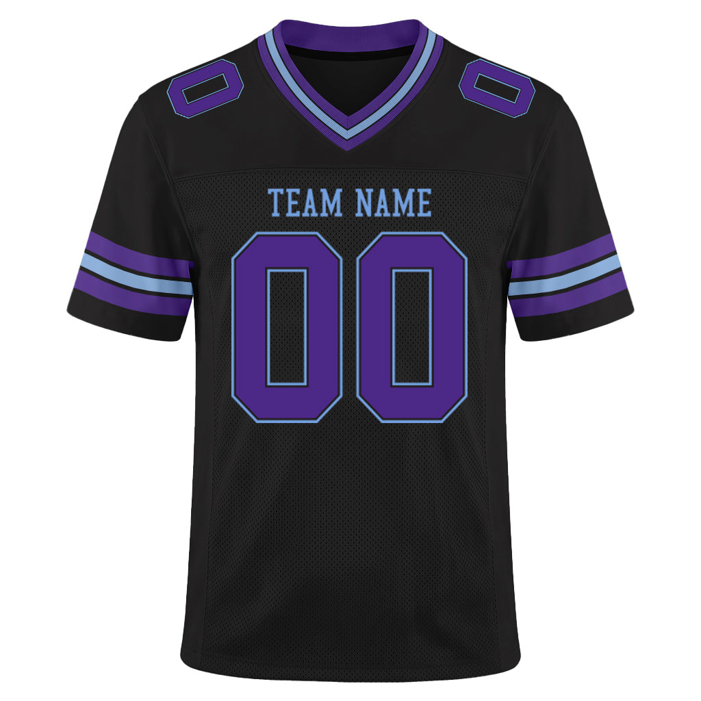 Custom Black Purple-Light Blue Mesh Football Jersey