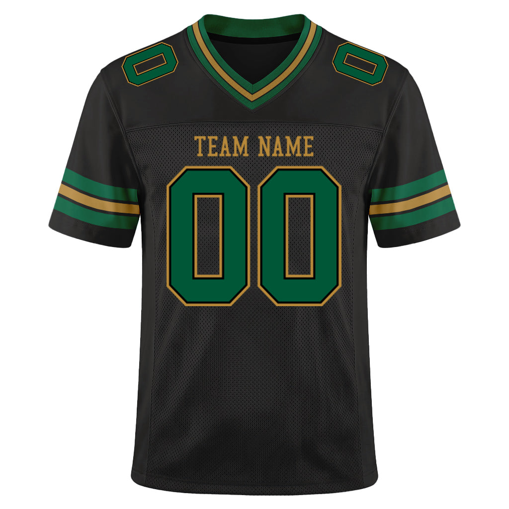 Custom Black Kelly Green-Old Gold Mesh Football Jersey