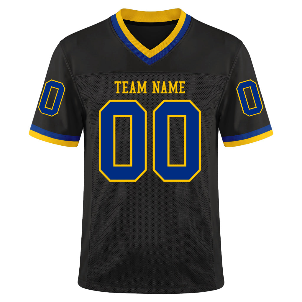 Custom Black Royal-Gold Mesh Throwback Mesh Football Jersey