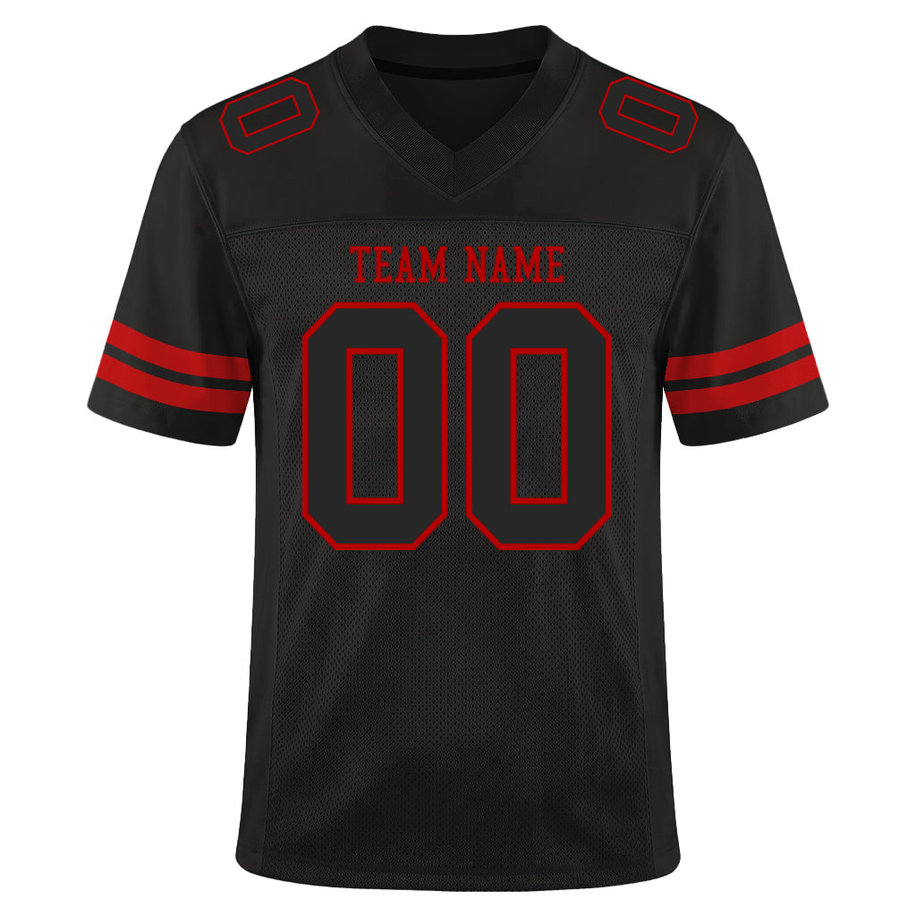 Custom Black Black-Red Custom Name Mesh Football Jersey