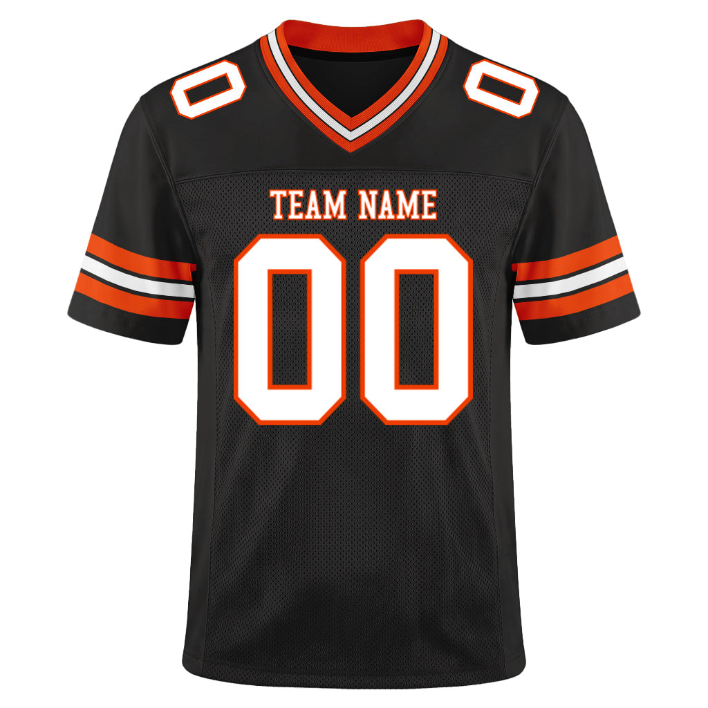 Custom Black White-Orange Mesh Football Jersey