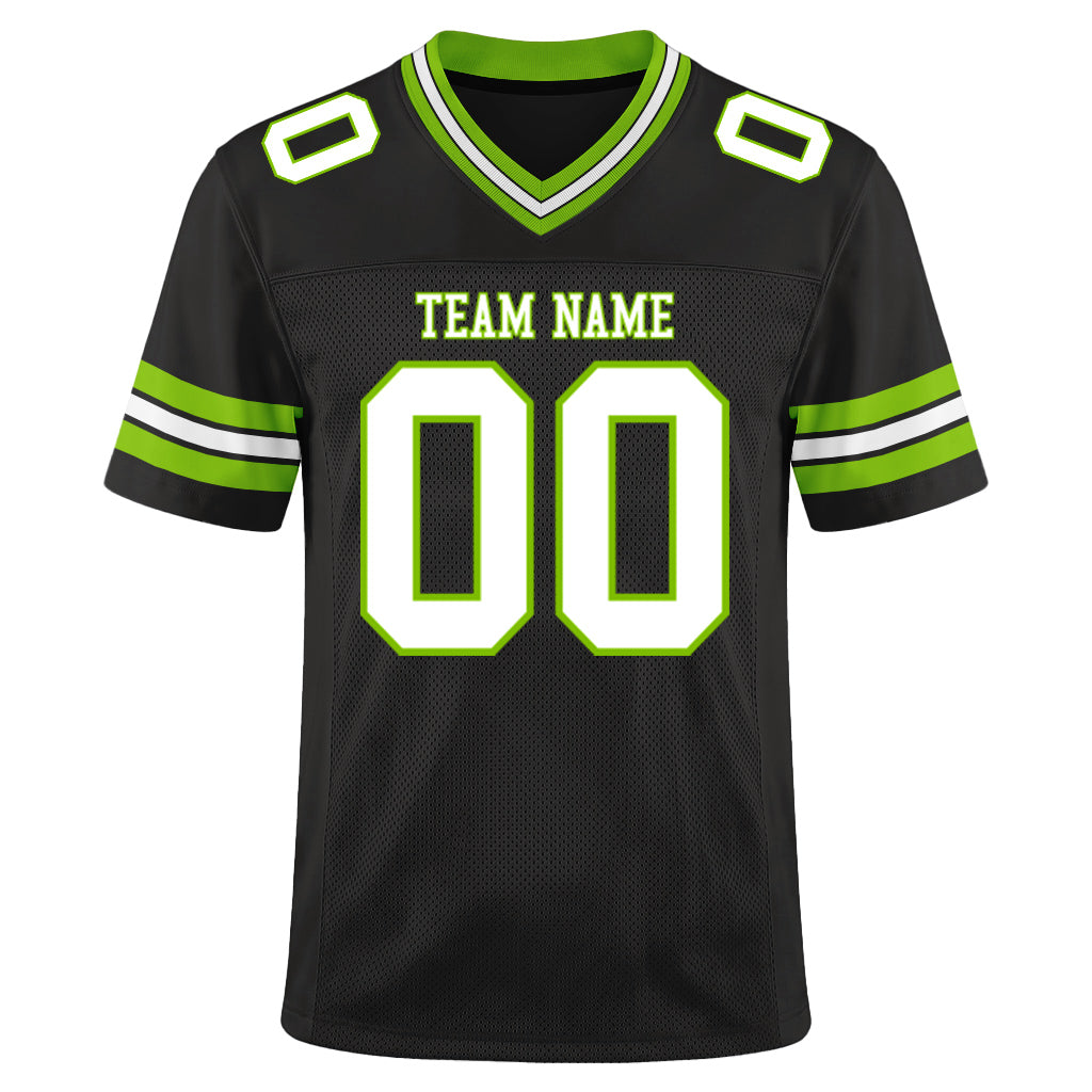 Custom Black White-Neon Green Mesh Football Jersey