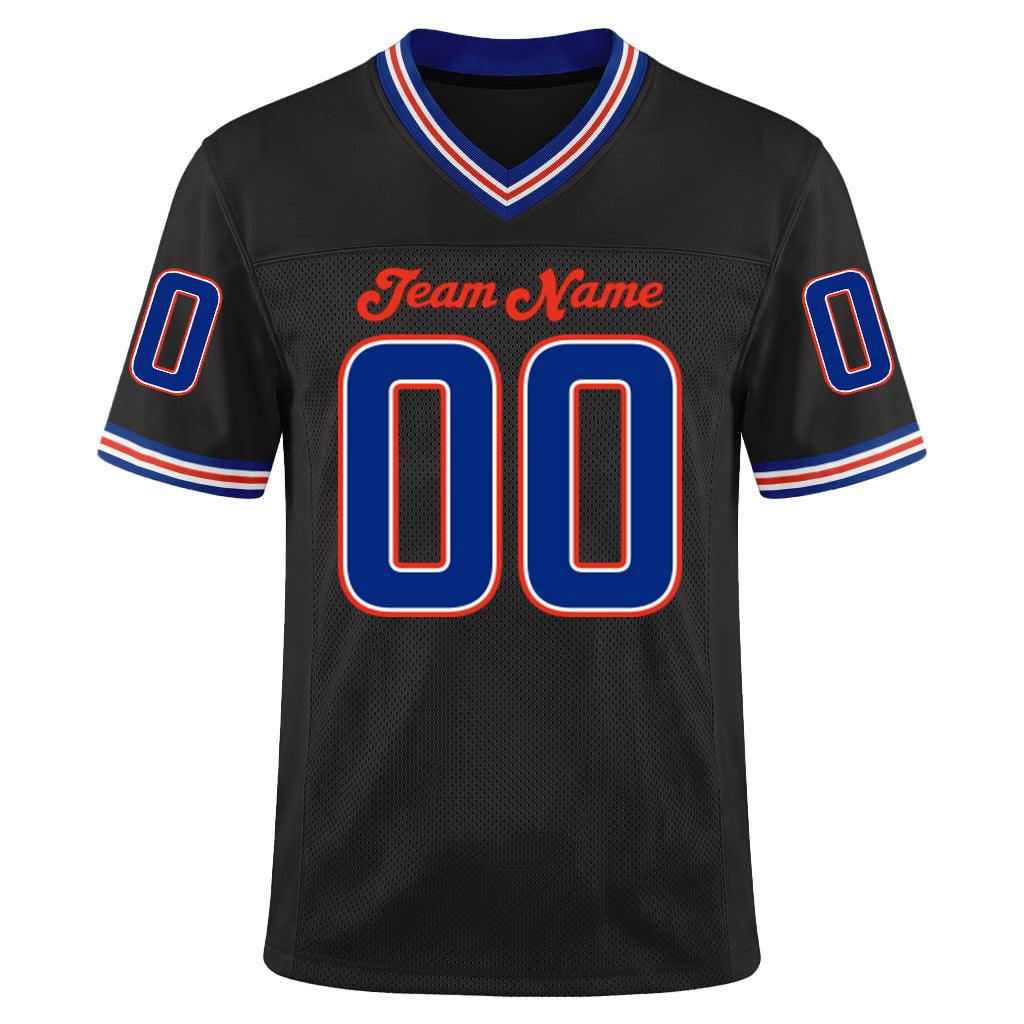 Custom Black Royal-Orange Mesh Throwback Mesh Football Jersey