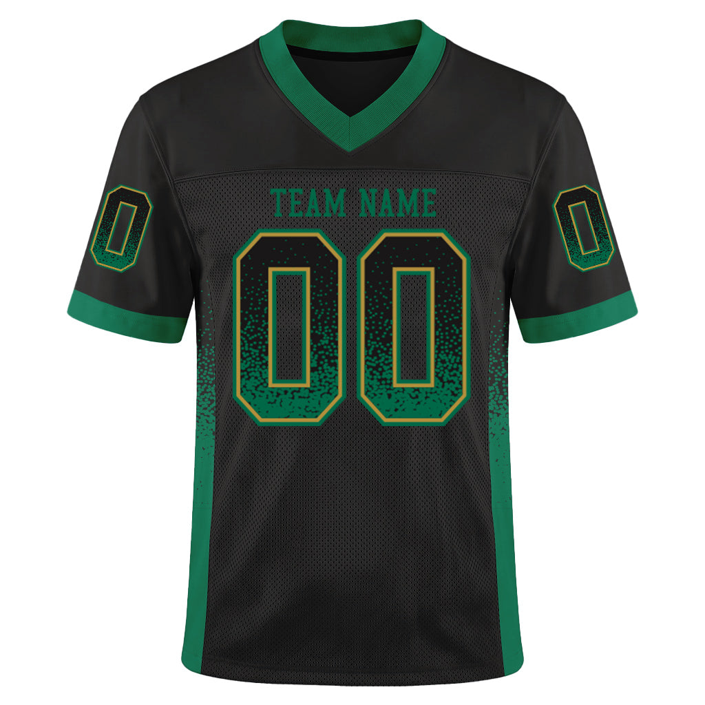 Custom Black Kelly Green-Old Gold Mesh Drift Fashion Mesh Football Jersey