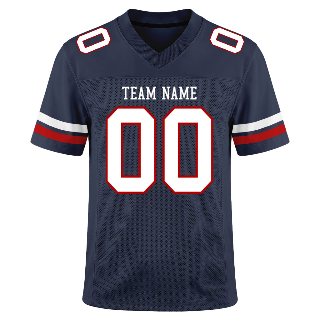 Custom Navy White-Red Mesh Football Jersey