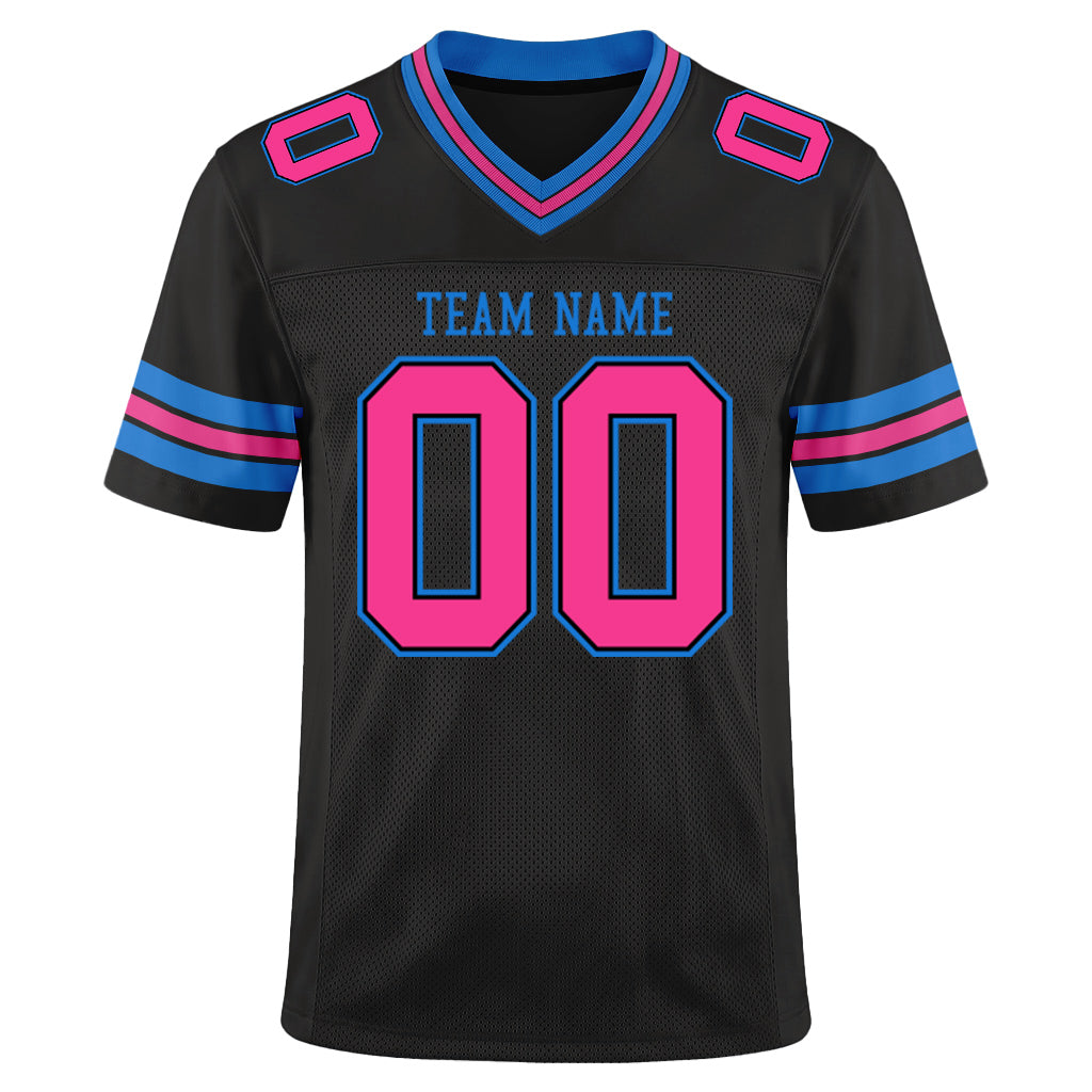 Custom Black Pink-Electric Blue Mesh Football Jersey