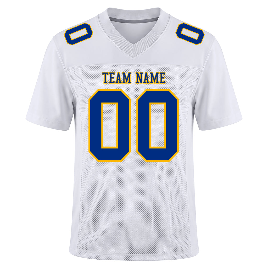 Custom White Royal-Gold Mesh Football Jersey